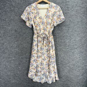 Sienna Sky Wrap Dress Women S Small Beige Floral Midi Tasseled Tie Up Belted